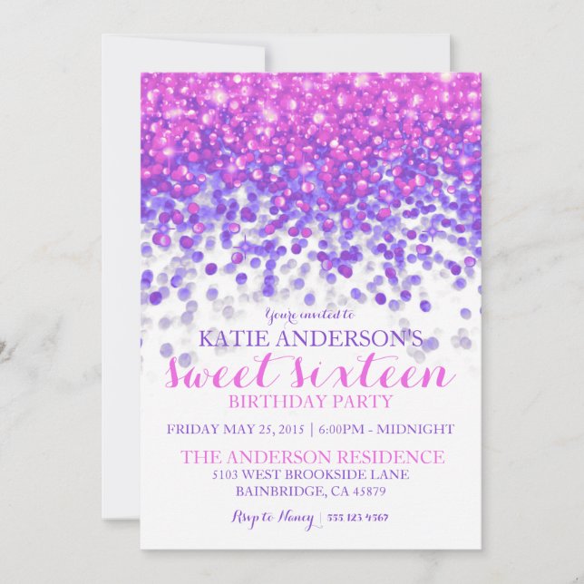 Invitation Pink violet Hollywood Parties scintillant Sweet si (Devant)