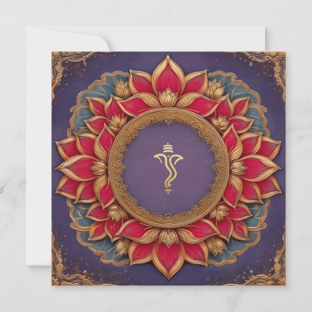 Invitation Pink violet or Lotus Indian Ganesh Mariage (Devant)