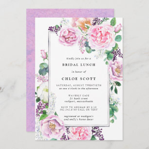 Invitation Pink violet Rose Floral Bridal Déjeuner