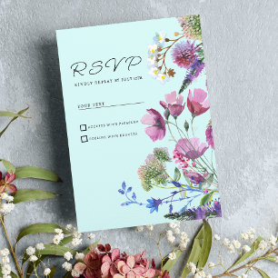 Invitation Pink violet Turquoise Fleur sauvage été RSVP