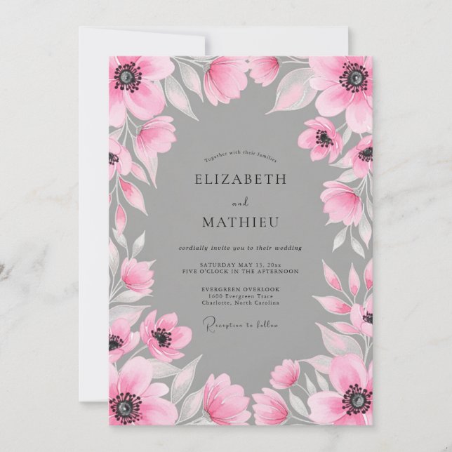 Invitation Pink Watercolor Blossom Wedding (Devant)