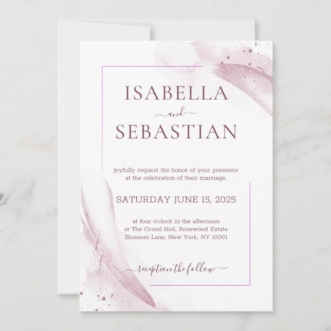 Invitation Pink Watercolor Elegant Wedding (Devant)