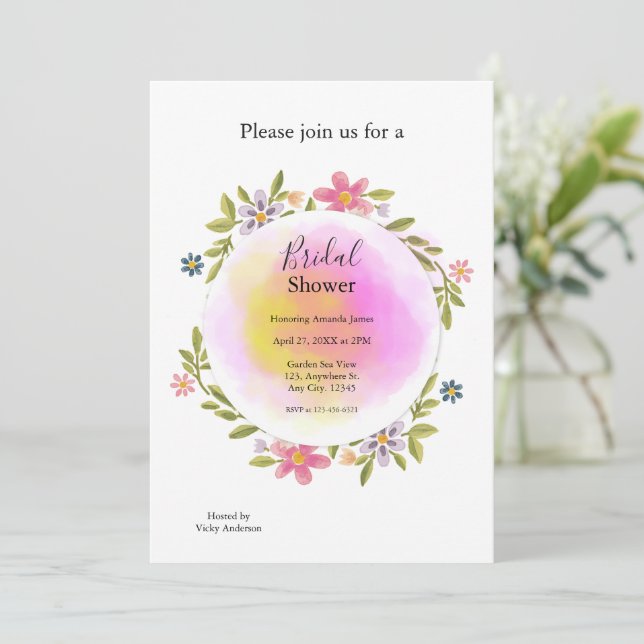 Invitation Pink Watercolor Floral Bridal Shower (Debout devant)
