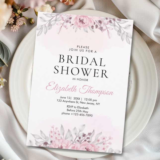 Invitation Pink Watercolor Flowers Bridal Shower (Créateur téléchargé)