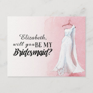 Invitation Pink Watercolor Gown "Serez-vous ma demoiselle d'h