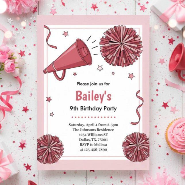 Invitation Pink Watercolor Kids Cheer Birthday Party (Créateur téléchargé)