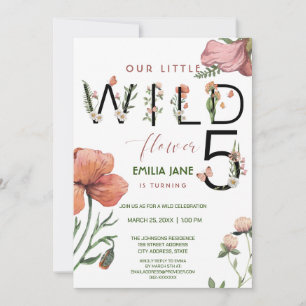 Invitation Pink Watercolor Little Poppies 5e anniversaire