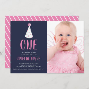 Invitation Pink Watercolor Party Casquette 1er anniversaire f