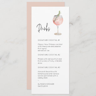 Invitation Pink Watercolor Signature Cocktail Menu