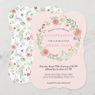 Invitation Pink Watercolor Wreath Annaprashan Baby Girl