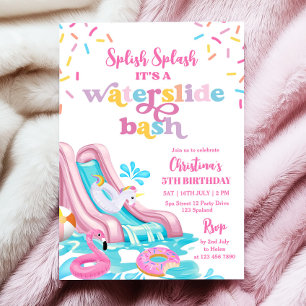 Invitation Pink Watertoboggan Pool Fête Anniversaire Invitati