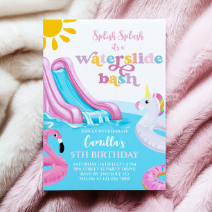 Invitation Pink Watertoboggan Pool Fête Anniversaire Invitati