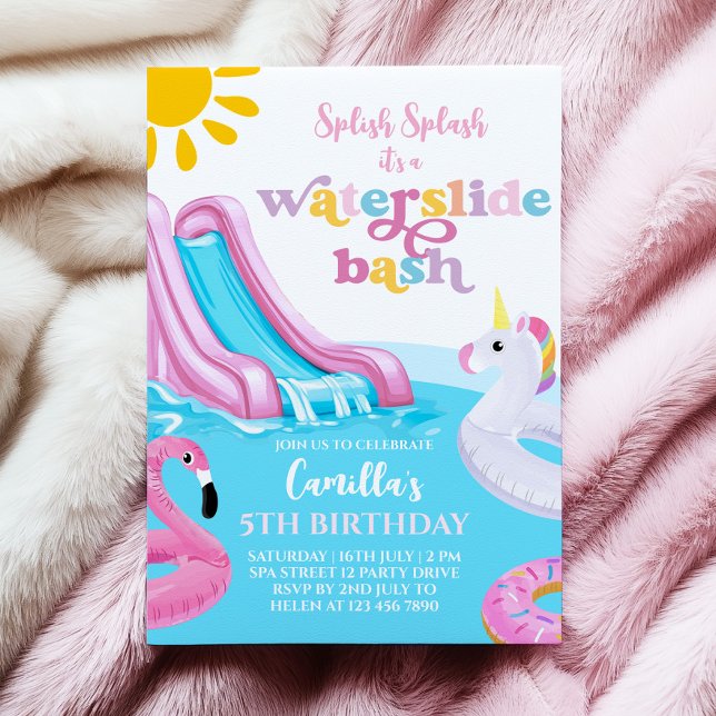 Invitation Pink Watertoboggan Pool Fête Anniversaire Invitati (Créateur téléchargé)
