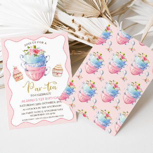 Invitation Pink Wave Floral Par tea Party Anniversaire