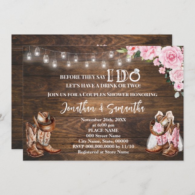 Invitation Pink Western Avant qu'ils disent que je fais Coupl (Devant / Derrière)