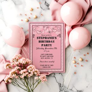 Invitation Pink Western Bandana Imprimer Anniversaire