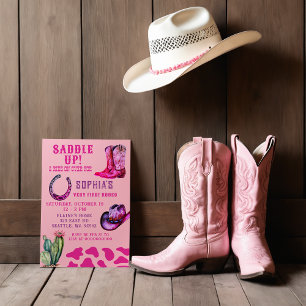 Invitation Pink Western Cowgirl First Rodeo Girls Anniversair