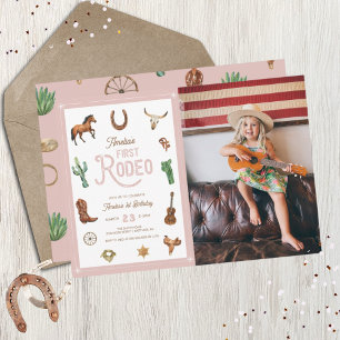 Invitation Pink Western Premier Anniversaire Rodéo Baby Girl 