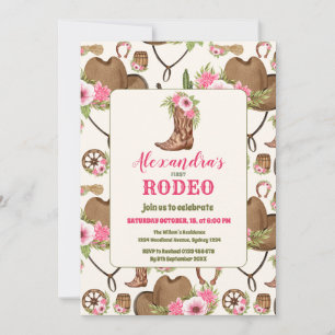 Invitation Pink Western Premier Anniversaire Rodéo bébé fille