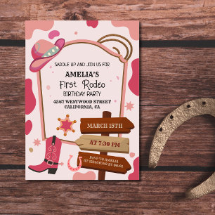 Invitation Pink Western wild west fille premier rodéo anniver