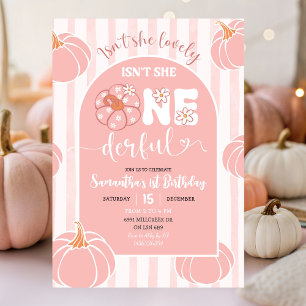 Invitation Pink Whimsical Stripes Citrouille Anniversaire com