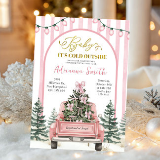 Invitation Pink Whimsical Stripes Cold Outside Baby Shower