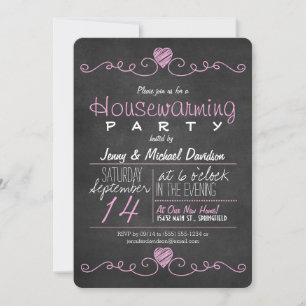 Invitation Pink & White Chalkboard House Party