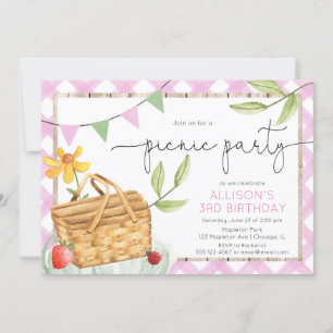 Invitation Pink white en vichy fête d'anniversaire de la Piqu