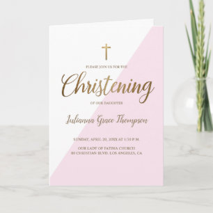 Invitation Pink White Gold Cross Christening bébé photo fille