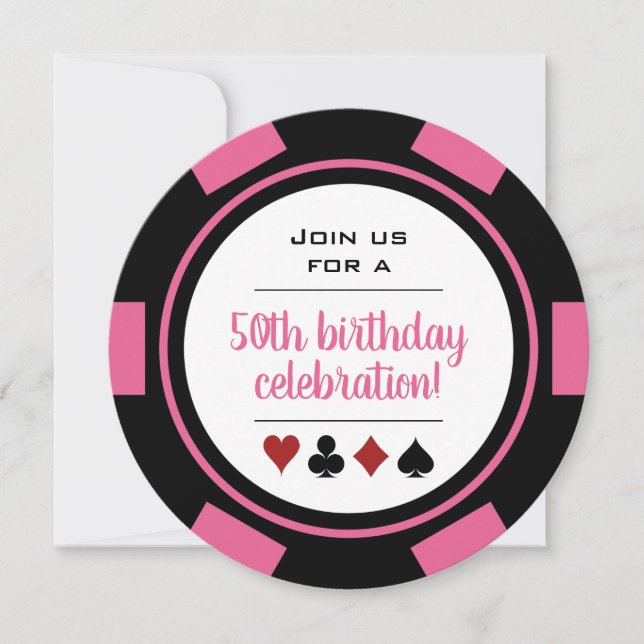 Invitation Pink White Poker Chip Las Vegas Casino Anniversair (Devant)