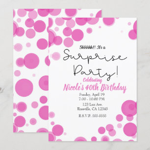 Invitation Pink & White Polka Dot Bulles Surprise Party