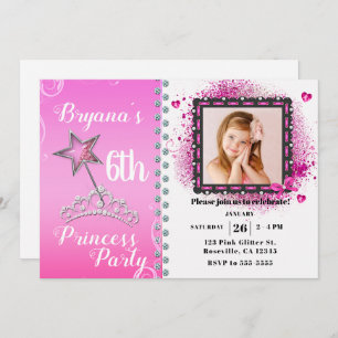 Invitation Pink & White Princess Photo de fête d'anniversaire