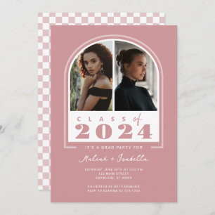 Invitation Pink White Retro Arch Photo Graduation Party