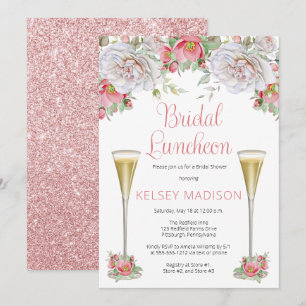 Invitation Pink White Rose Floral Blooms Bridal Luncheon