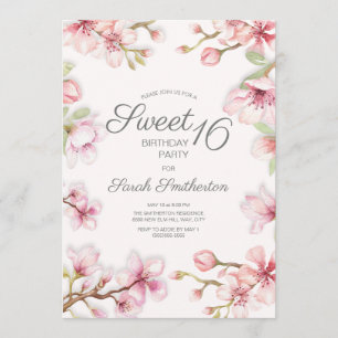 Invitation Pink White Springtime Floral Sweet 16 Anniversaire