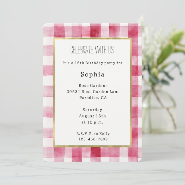 Invitation Pink White Stripes Birthday (Debout devant)
