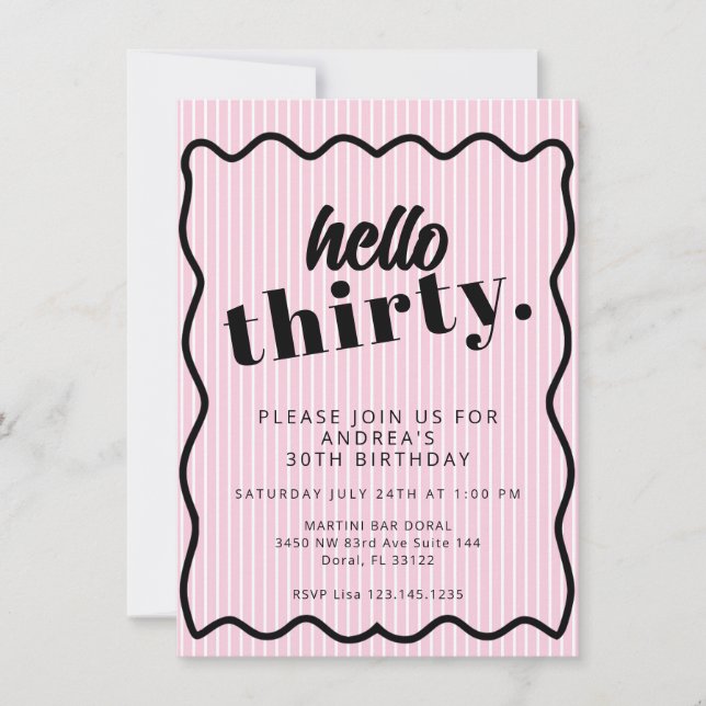Invitation Pink White Stripes Trente 30e anniversaire (Devant)