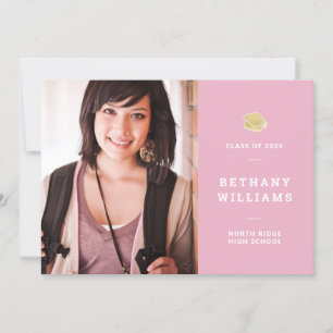 Invitation Pink & White Typography Photo Graduation Party