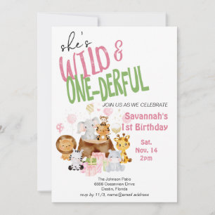 Invitation Pink Wild and Onederful Baby's First Birthday