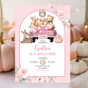 Invitation Pink Wild One Woodland Camion Citrouille 1er anniv