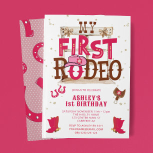 Invitation Pink Wild West Cowgirl 1ère fête d'anniversaire