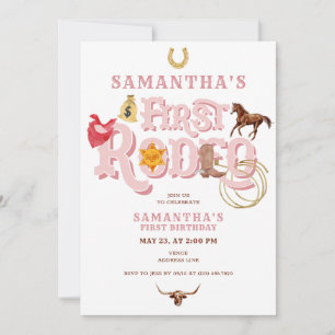 Invitation Pink Wild West Premier Rodéo Baby Girl 1er anniver