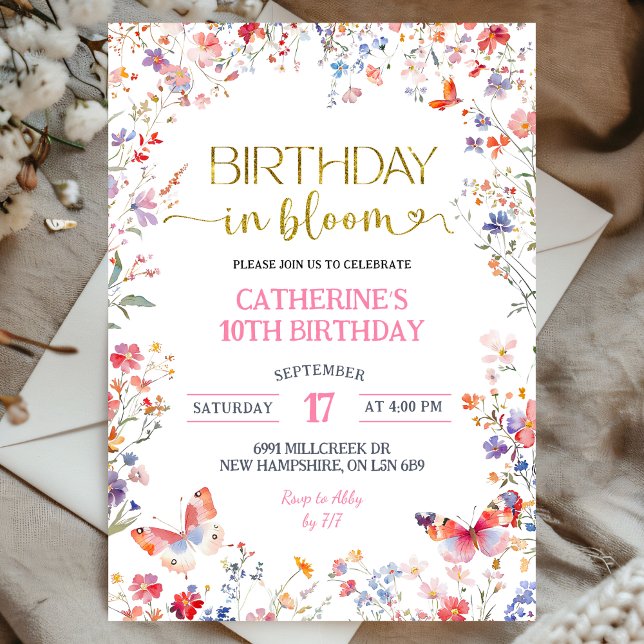 Invitation Pink Wildflower Birthday in Bloom Birthday (Créateur téléchargé)