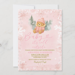 Invitation Pink Winter Girl Bear Baby Il fait froid dehors