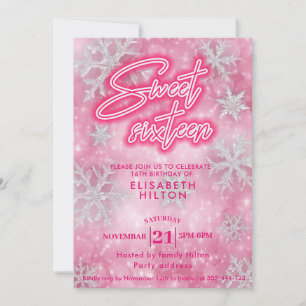 Invitation Pink Winter merveilleux flocons de neige doux 16