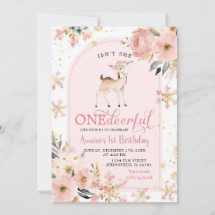 Invitation Pink Winter Onedeererdeerdeerfake Floral Anniversa