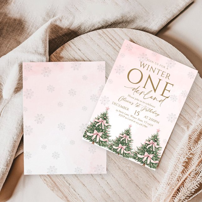 Invitation Pink Winter Onederland Snowflake 1st Birthday Girl (Créateur téléchargé)