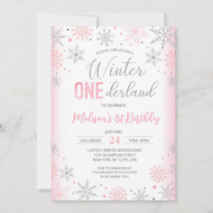 Invitation Pink Winter Onederland Snowflakes Premier annivers