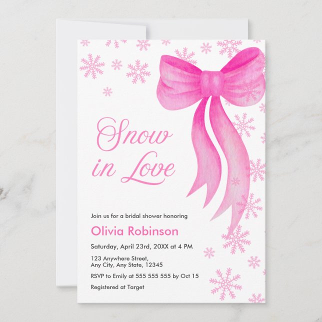 Invitation Pink Winter Snow in Love Snowflakes Bridal Shower  (Devant)