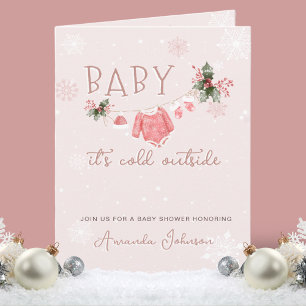 Invitation Pink Winter Son Baby shower Froid Extérieur